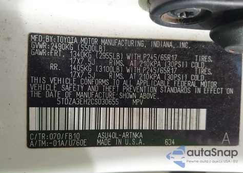 2012 Toyota Highlander from USA, damaged, VIN 5TDZA3EH2CS030655
